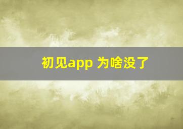 初见app 为啥没了